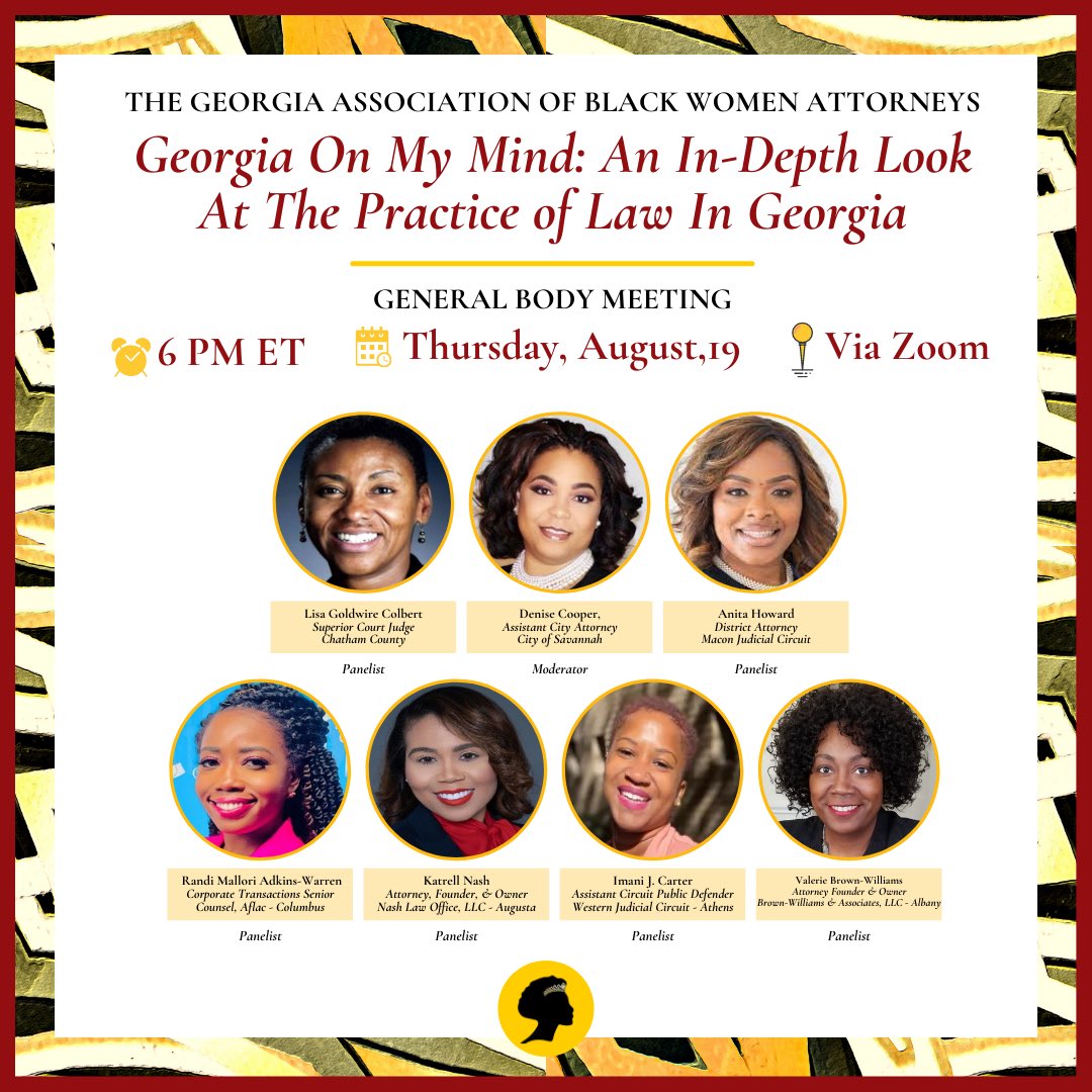 GABWAESQ's tweet photo. Join us for our August General Body Meeting!

Thursday, August 19, 2021
6:00 PM
LOCATION: Zoom
LINK: https://t.co/VrQP5qm42Z

We will cover hot button topics such as:
-Minority Invisibility
-Ethical Considerations
-Acess to Justice https://t.co/bCLxD1ON0t
