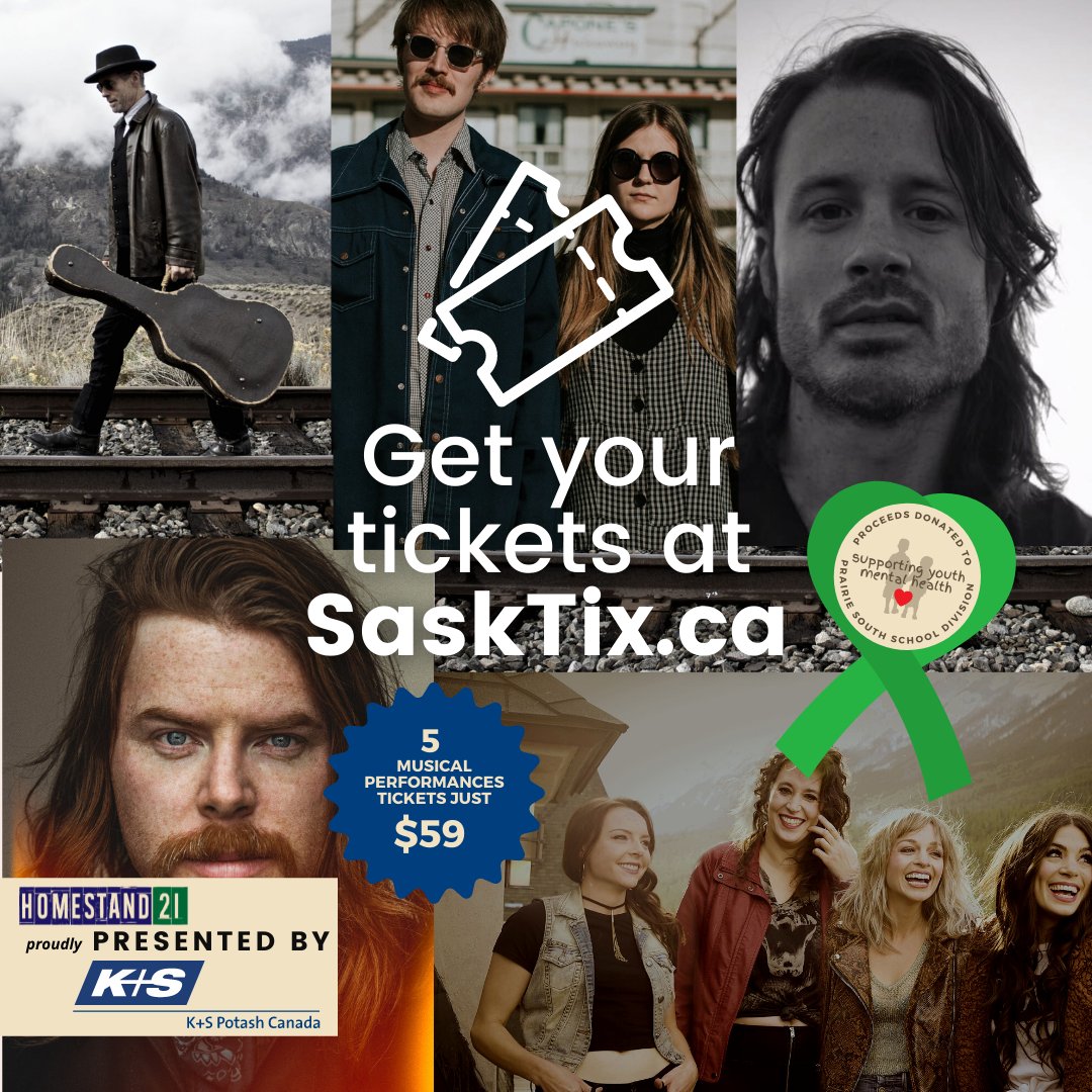 RiverStPromos's tweet image. Only 10 DAYS LEFT until Homestand21 presented by K+S Potash Canada! 

Enjoy drink, food trucks, and live performances from 5 outstanding Canadian artists.

Your money from ticket sales will go directly towards mental health initiatives in the Prairie South School Division.