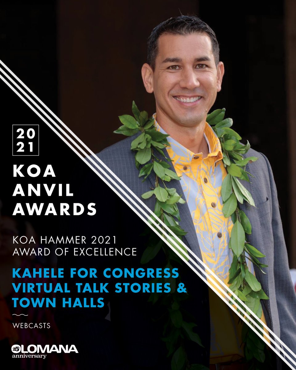 OLISC808's tweet photo. We’re honored to receive a #KoaHammer Award for our work on the Kahele For Congress Virtual Talk Stories &amp; Town Halls. #Mahalo to @kaikahele and Team Kahele for the opportunity to collaborate on this amazing campaign and congratulations on your election.

#OLISC #PRSA #KoaHammer https://t.co/NvEkvO2Wd4