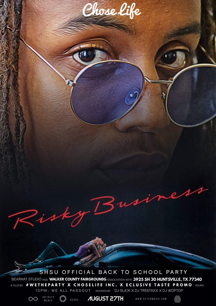 ChoseLifeCo's tweet photo. ▪️RISKY BUSINESS▪️
    🔥THE OFFICIAL SHSU BACK TO
                  SCHOOL PARTY🔥
@ WALKER COUNTY FAIRGROUNDS 
                   ON AUG 27th 

Guest performance by: @Stunna4Vegas_ ‼️

@ChoseLifeCo x @TastePromo 

#SHSUWELCOMEMONTH 
#RISKYBUSINESS 🆑
#SHSU #SHSU25 https://t.co/0wldNBmZ3v