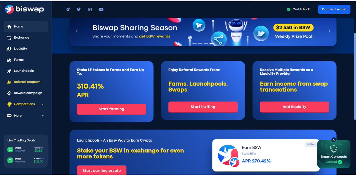 KamilCrypto's tweet photo. Biswap - the first DEX with a 3-type Referral Program.
Enjoy profitable options on Biswap:

✅The Lowest Exchange fee 0.1%
✅Up to 100% Fee Return  
✅5% from friends' yields
✅High APRs on Farms &amp; Launchpools

#BSW #cryptocurrecy 

 https://t.co/7PtljgU3V0 https://t.co/PcwmiMKqON