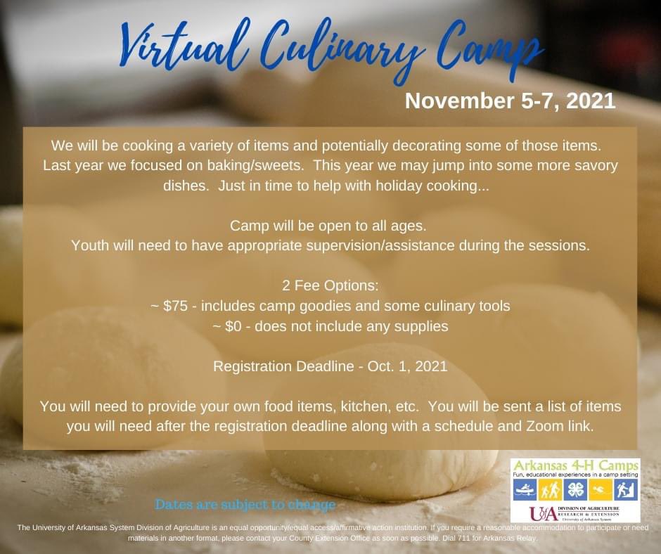 Registration OPEN for Virtual Culinary Camp.  2 price options available.  Open to all members.  Register through the Event &amp; Enrollment System.  #ar4hcamp #ar4hvirtualcamp