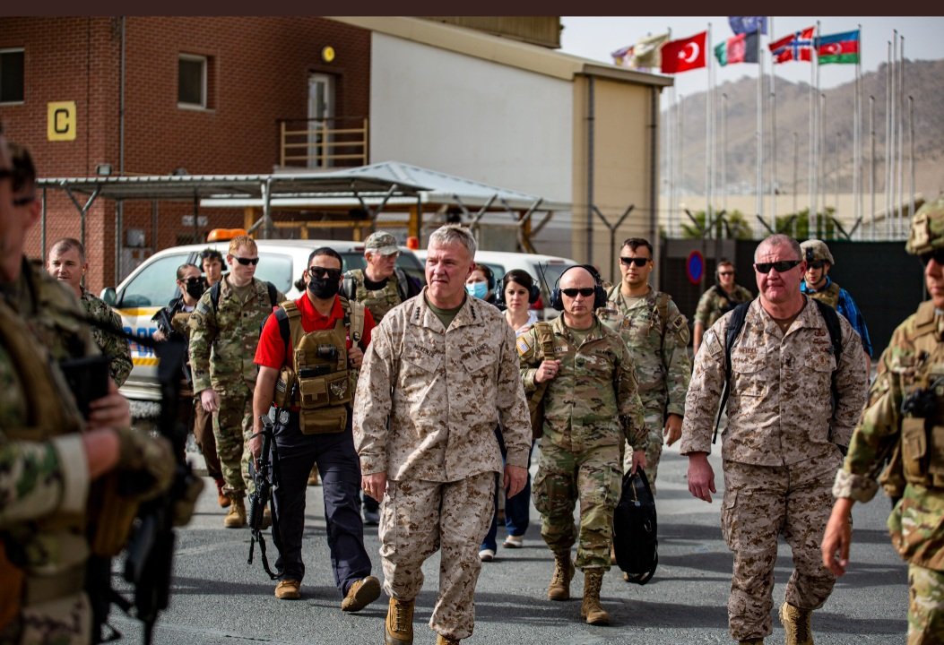 pajhwok's tweet image. @CENTCOM Commander Gen. McKenzie on the ground in Kabul, Afghanistan, touring a control center at Hamid Karzai International Airport. @USMC #CENTCOMCDR