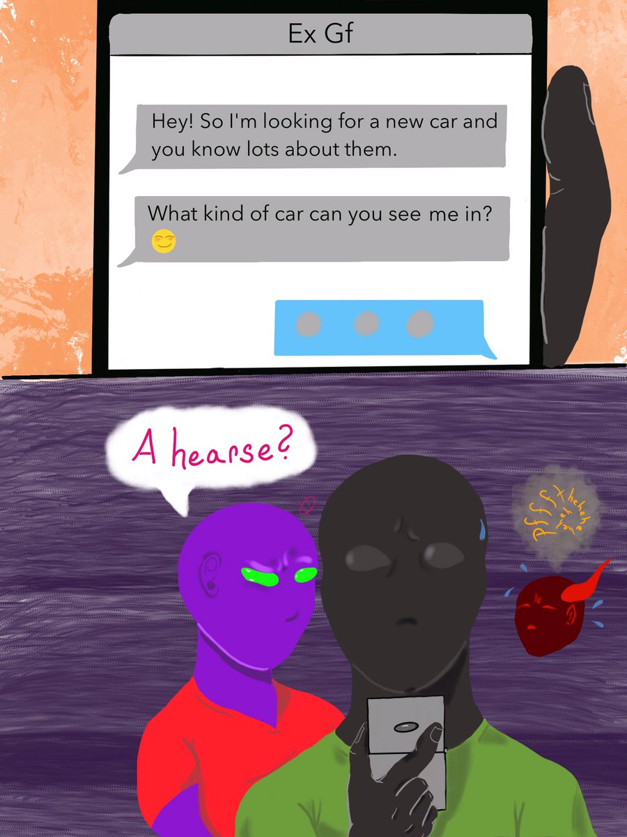 Crowleyk0h's tweet photo. Mom is fucking ruthless, nearly killed me with that line 💀 (yep, this really happened) #postsfromhome #meetthefamily #theHellsons #writerspeaks #originalart #digitalart #procreateart https://t.co/LML5h1qsR5