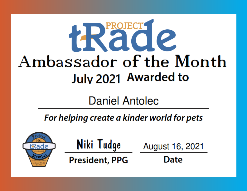PetGuild's tweet photo. CONGRATULATIONS to the July 2021 Project Trade Ambassador!
Daniel Antolec of Happy Buddha Dog Training in Wisconsin, USA traded discounts on force-free #dogtraining in exchange for 1 prong collar.
https://t.co/WQ8XStKf1N
#projecttrade https://t.co/gBR69oR1m3