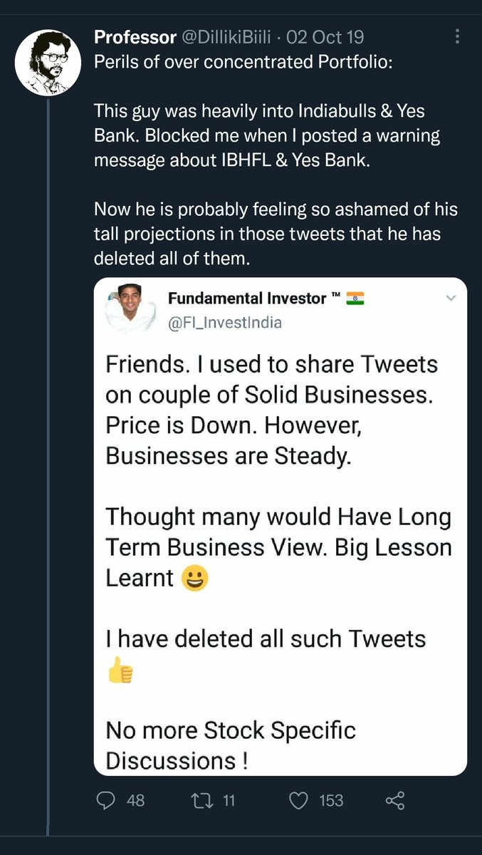 NewInvestor124's tweet photo. @FI_InvestIndia How did u financial freedom by investing in Yes Bank, Indiabulls and DHFL? 

Great story built up. Don't know whether the story posted by you is genuine or false lies. 

Also came to know u charge Rs 5000 for teaching stock picking 

Now u can block me 😊 https://t.co/NdSHE3PuMK