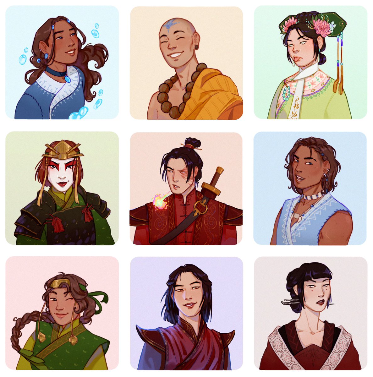 and_starlight's tweet photo. The gaang (+ emotional distress fire girls) #atla https://t.co/mfwrj9a6BF