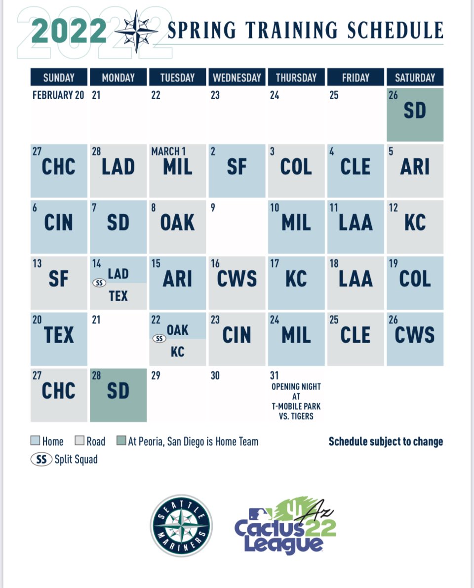 Ryan Divish Auf Twitter: "For Those Who Want To Start Planning For The 2022 Championship Season And The Spring Training League Into It. Here's The 2022 Mariners Cactus League Schedule. Https://T.co/Glwmhpqacf" /