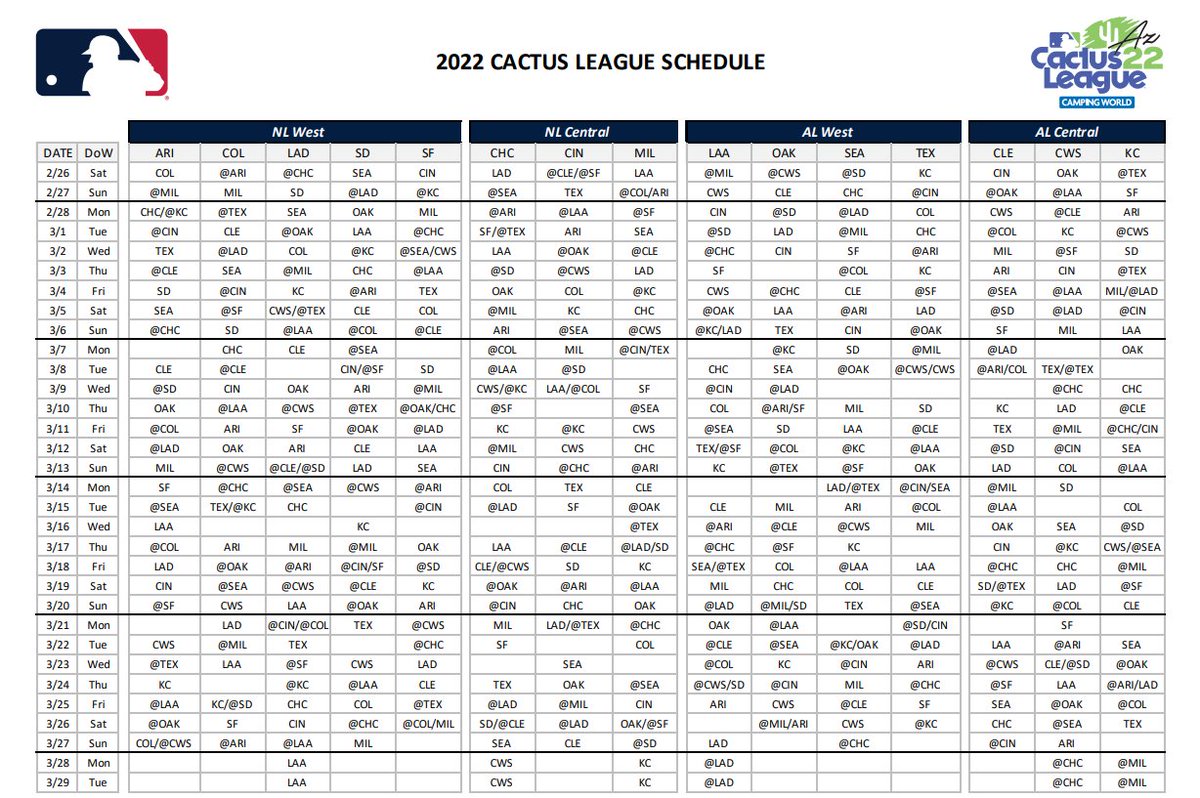 Cactus League 2022 Schedule Matt Kawahara On Twitter: "Full 2022 Cactus League Schedule Released By  Mlb: Https://T.co/Pglwgm0Zx0" / Twitter