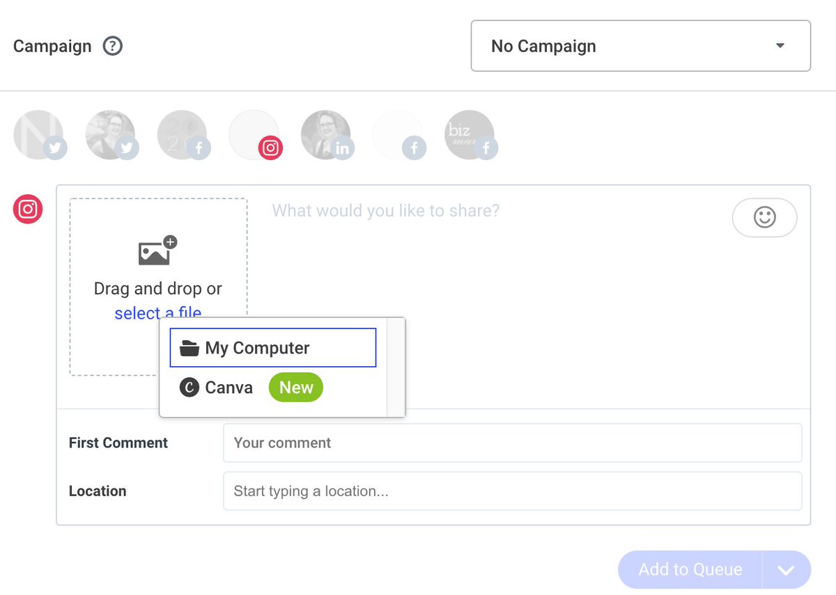 lsvdesign's tweet image. Canva update: I just noticed today that you can access @Canva graphics within @Buffer 👍 When you click on Canva, It redirects you to a new graphic in Canva. To access a pre-designed graphic, select Folders from the sidebar.  #sociamedia #socialscheduler #socialmediagraphics
