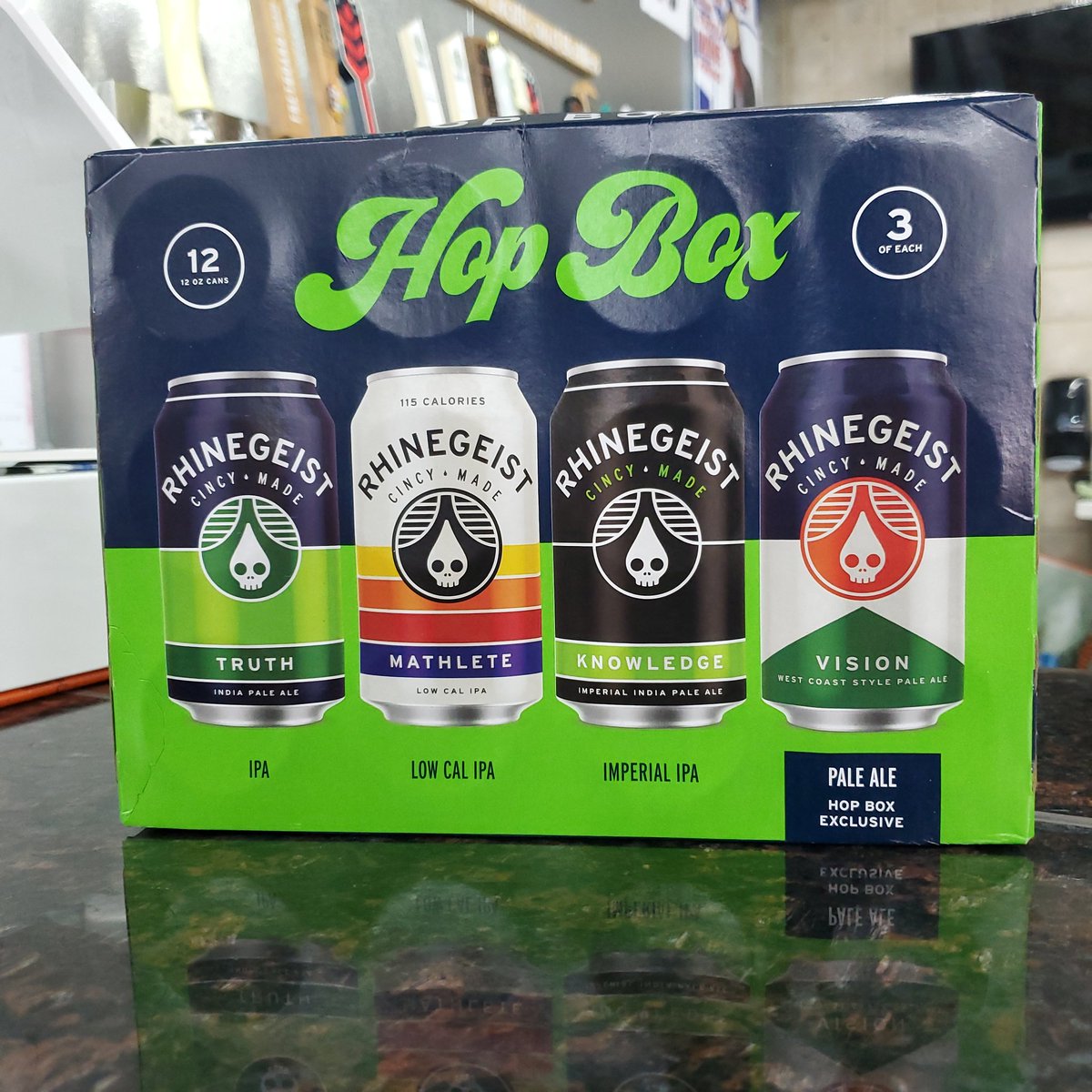 CheviotMarathon's tweet image. From @rhinegeist is the essential Hop Box Variety Pack with Truth, Mathlete, Knowledge, and exclusive Vision Pale Ale! #BoxOfHops
