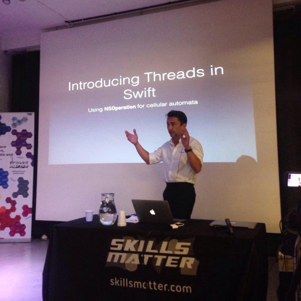 SwiftLDN's tweet image. In mid-August 2014 we convened our second ever Swift London Talks
Braving a talk on a very young language, and likely at very short notice, was a dapper @FlexMonkey
The rest, as they say, is history