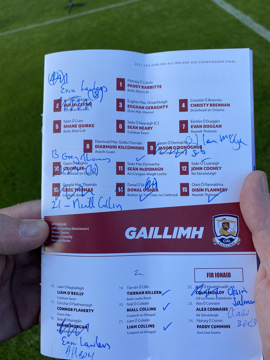 mickeydoe's tweet photo. The actual Galway team for this evenings U20 All Ireland final. Cork as announced. https://t.co/AVz9lXs75J