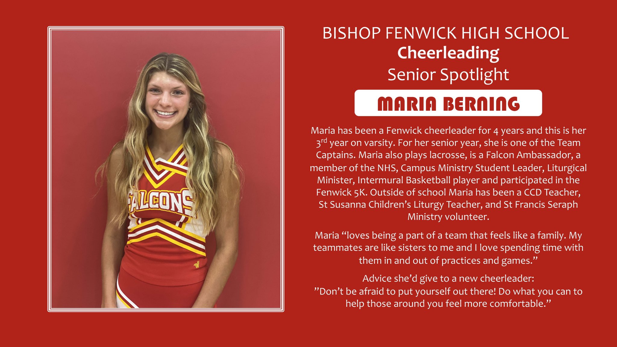 Fenwick Cheer on Twitter "BFHS Cheerleader Senior Spotlight Maria