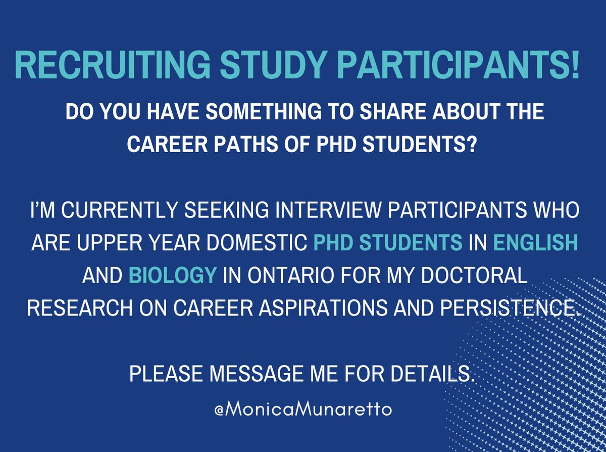 MonicaMunaretto's tweet photo. I'm looking for study participants! Please share and RT! @MacBGSS @uottawabgsa @UW_SAGE https://t.co/zDaXt5xtqx