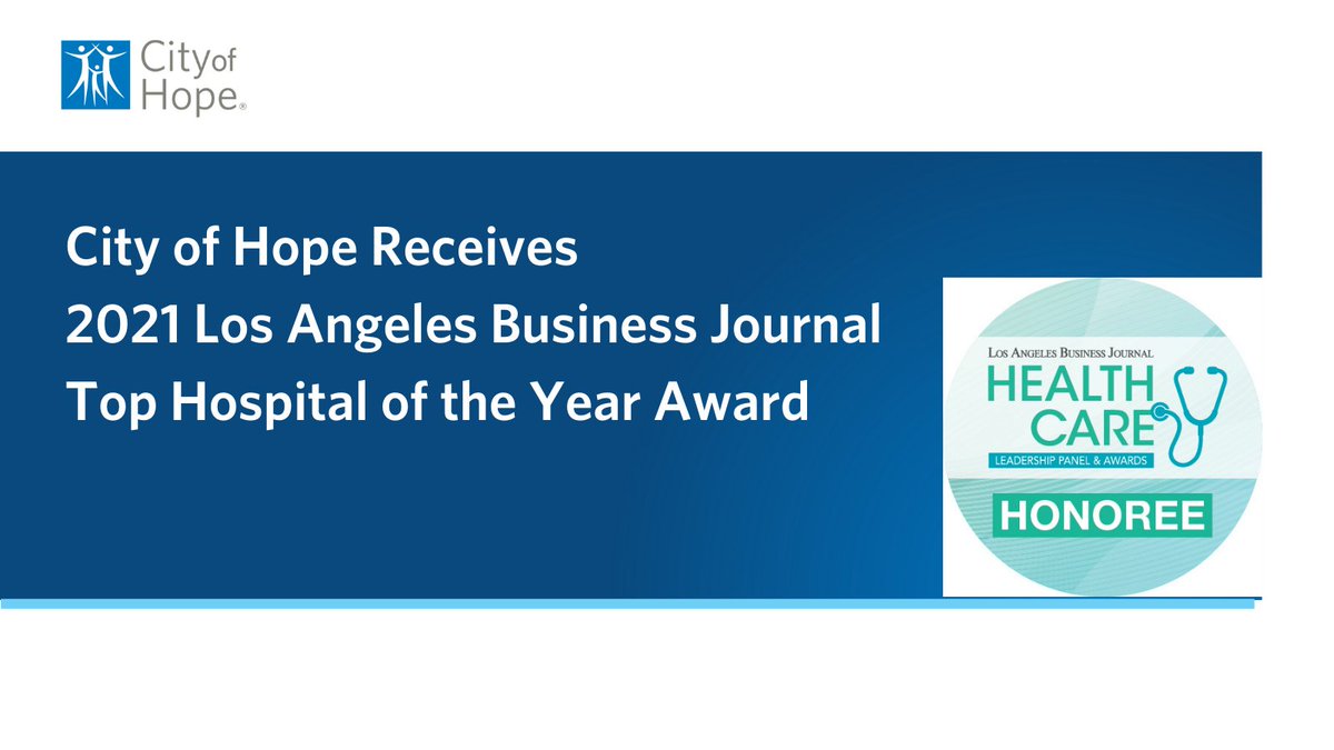 City of Hope (@cityofhope) on Twitter photo City of Hope is honored to receive the award for Top Hospital of the Year by <a href="/LABJnews/">Los Angeles Business Journal</a>. Thank you LABJ for the award and City of Hope faculty and staff for making this possible! City of Hope is honored to receive the award for Top Hospital of the Year by <a href="/LABJnews/">Los Angeles Business Journal</a>. Thank you LABJ for the award and City of Hope faculty and staff for making this possible!
