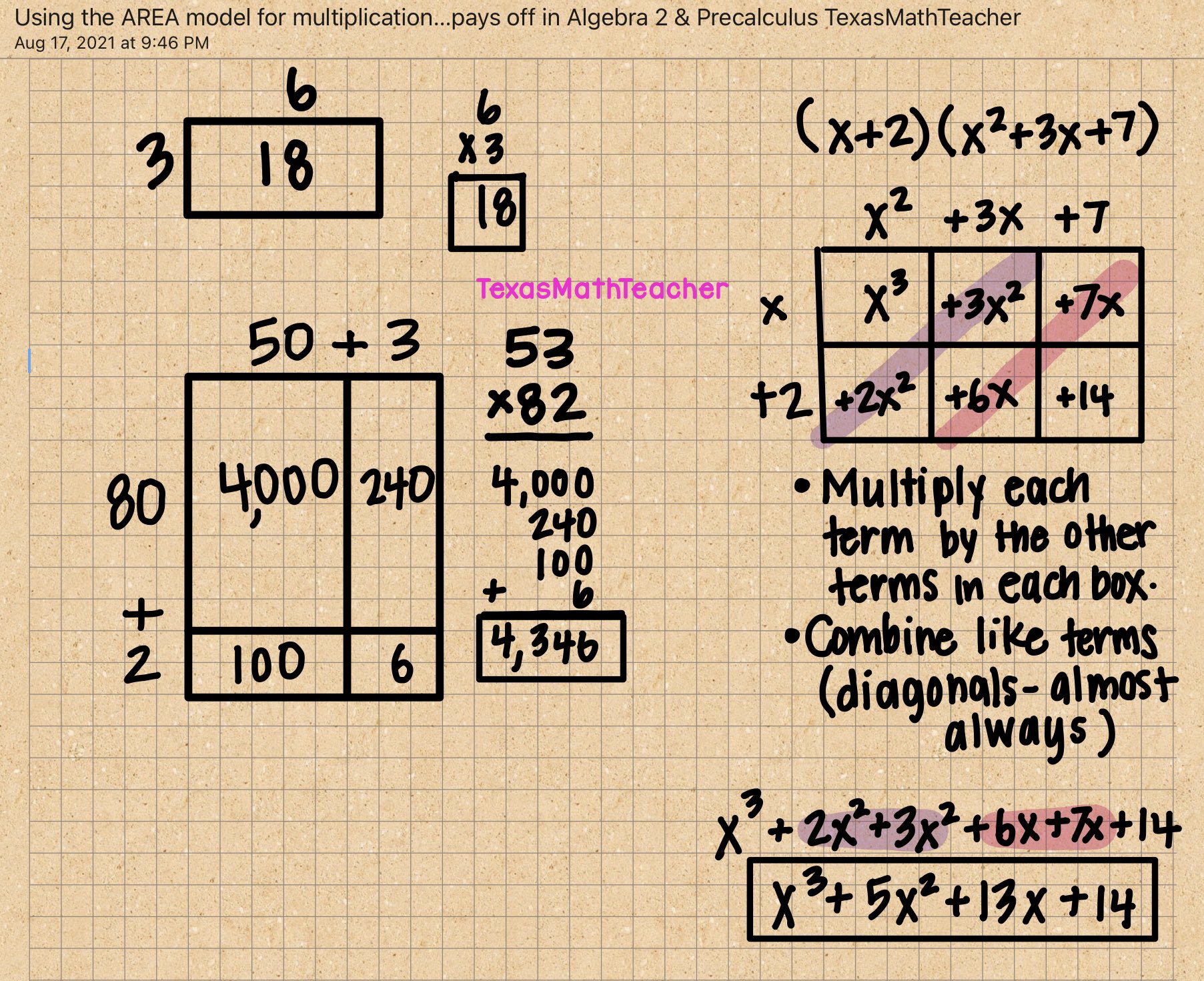Texas Math Teacher 🐘🅰️ on X: &ldquo;Love using the area model for 