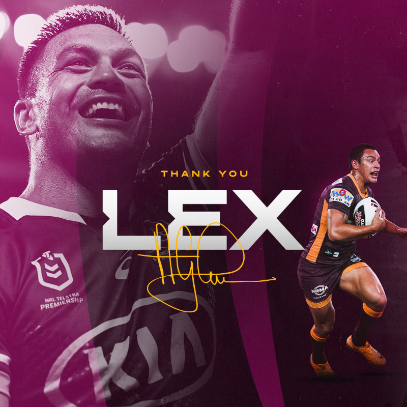 brisbanebroncos's tweet photo. The fourth most capped Bronco of all time, a role model on and off the field and a Bronco for life.

Thank you for everything, Lex ❤️

#ThanksLex