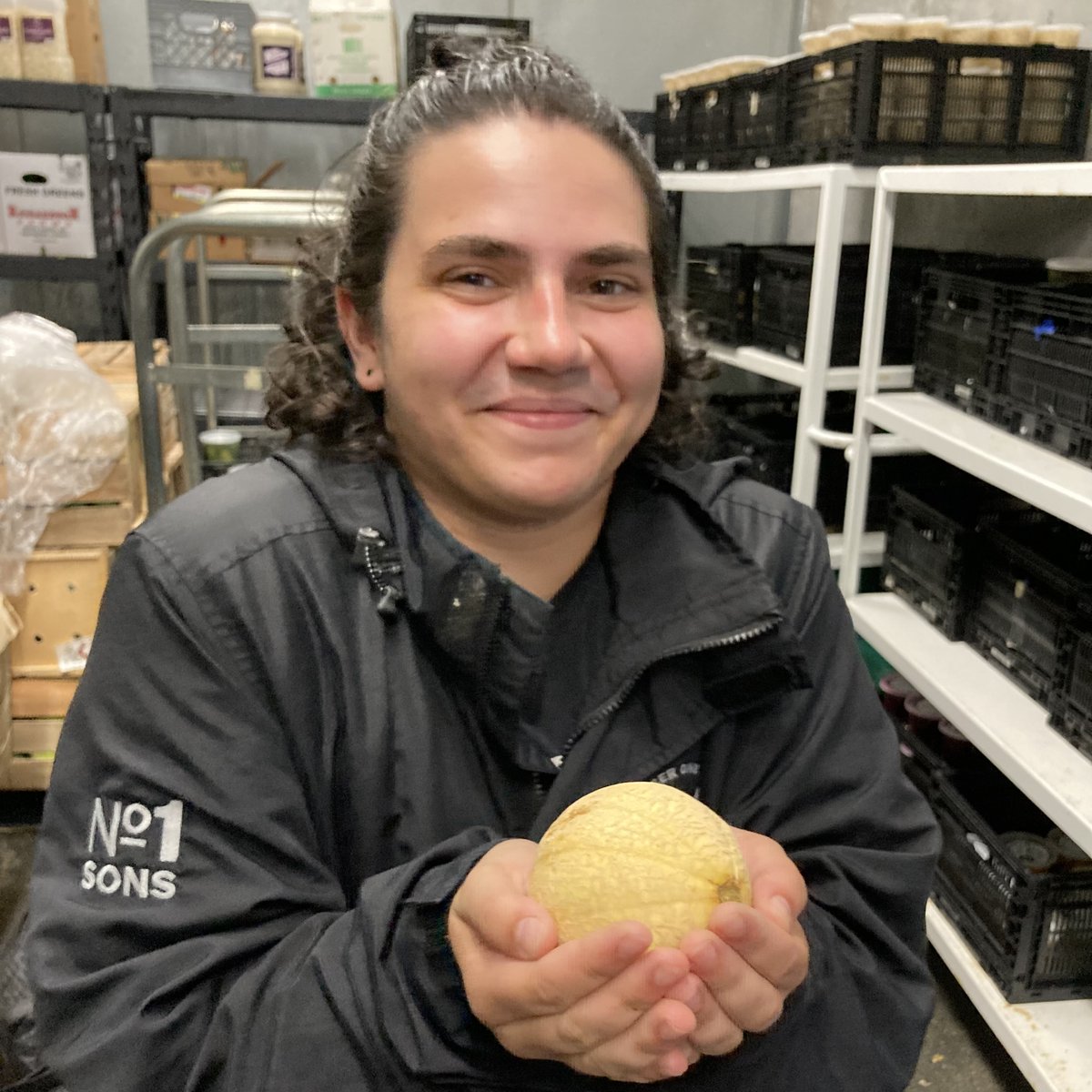 Number1Sons's tweet image. Luca got some more sugar cube melons for us (for you!) at the Mt. Vernon market today. This one is a bébé