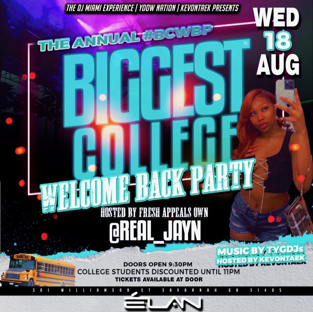real_jayn's tweet photo. ✅FIRST COLLEGE PARTY OF THE SEMESTER 
✅THE BIGGEST &amp; BEST CLUB IN SAVANNAH 
✅18+ FOR ONE NIGHT 
✅THE KICKOFF  TONIGHT 🤧

THE BIGGEST COLLEGE WELCOME BACK PARTY 🎉  | TONIGHT AUGUST 18th

DM @CallHimMiamii For more information https://t.co/Q8FxdVrkqL