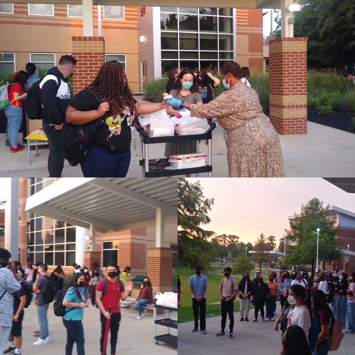 VictoryECHS's tweet photo. Senior Sunrise @victoryechs! #ClassOf2022 met up at 6:30 a.m. to watch the beautiful sunrise on their first day of senior year. It's going to be an amazing year! Donuts and smiles for everyone! #AldineFirstDay21 #latepost #ServantLeaders @phylacc https://t.co/MgwqKwtTkn