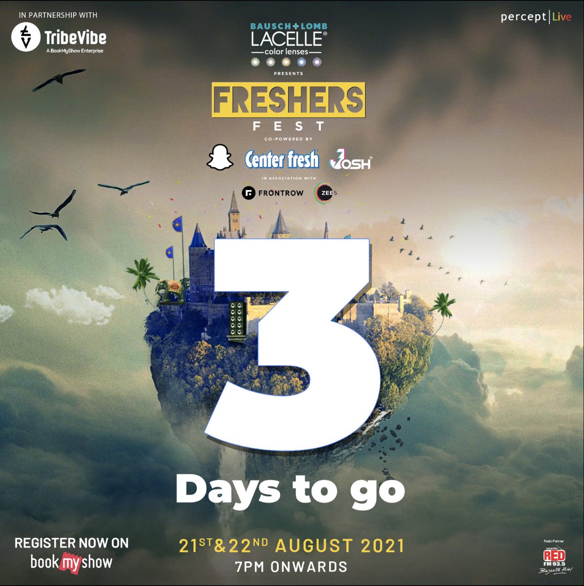 TribeVibeLive's tweet photo. Just 3 days to go for FRESHERS FEST!
Have you registered yet? If not REGISTER NOW - link: https://t.co/0nj9j1OuKH
India's Biggest Digital College Festival #FreshersFest
#TribeVibeEvents #TribeVibeEvent #3DaysToGo #ThreeDaysToGo
π https://t.co/ZEB0Err3iy