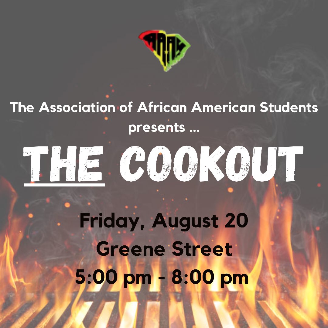 📢 Are y’all ready? 📢

THIS FRIDAY.
AUGUST 20.
GREENE STREET.
5-8 PM.

THE COOKOUT. 🔥🔥🔥 #BlackUSC #BlackUSC22 #BlackUSC23 #BlackUSC24 #BlackUSC25 #WhosWhoAtUSC #WhosWhoAtBlackUSC