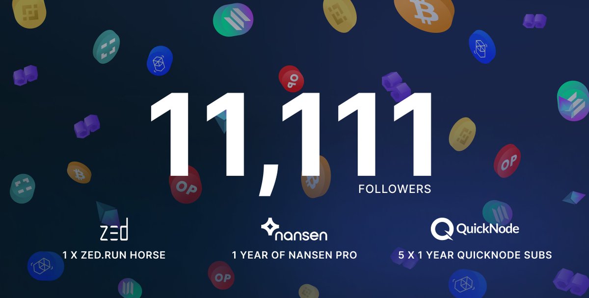 🚨🚨Help us celebrate 10k followers with GIVEAWAYS! 🚨🚨
Once we hit <11,111> followers we are giving away: 

🚀 1x Zed.run horse, 
🚀 1x 1-year of <a href="/nansen_ai/">Nansen 🧭</a> pro
🚀 5x 1-year Launch #QuickNode subscription! 

✅ LIKE, FOLLOW, RETWEET &amp; TAG 3 friends to ENTER.