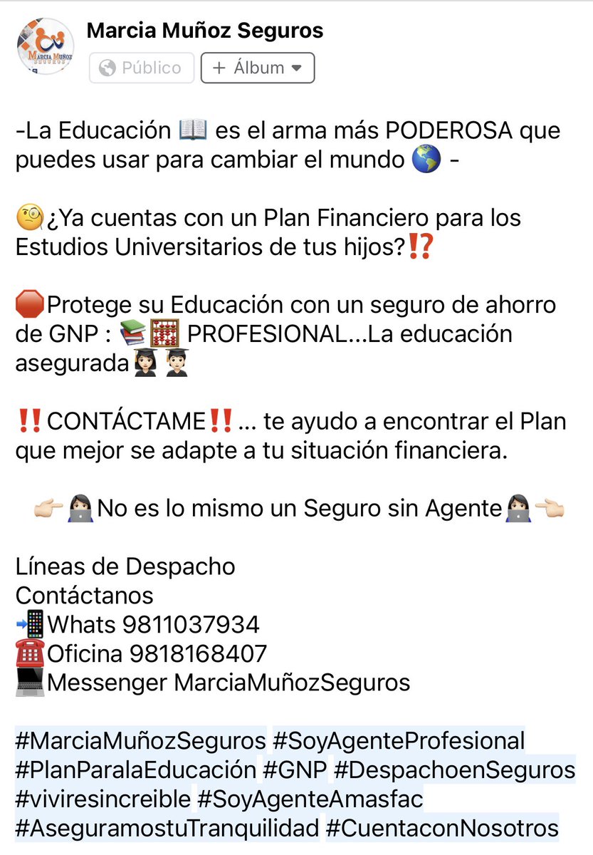 Marcia_Seguros's tweet photo. ¿Cuántos años faltan para que tus hijos vayan a la Universidad 🧑🏻‍🎓👩🏻‍🎓? 

¿Ya comenzaste a Ahorrar 💰💵💰?

Te ayudo a crear un plan que se ajuste a tu presupuesto 

#TeAsesoro 
Marcia Muñoz Seguros https://t.co/ETXqKjaIDo