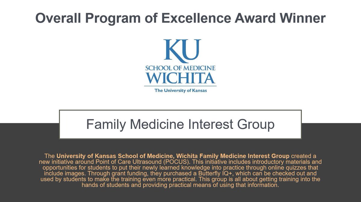 futurefamilymed's tweet photo. Celebrating the 2021 FMIG Program of Excellence overall award winners! Congratulations to @KUSM_Wichita @FMIG_Wichita. https://t.co/NKm6hwvvF5