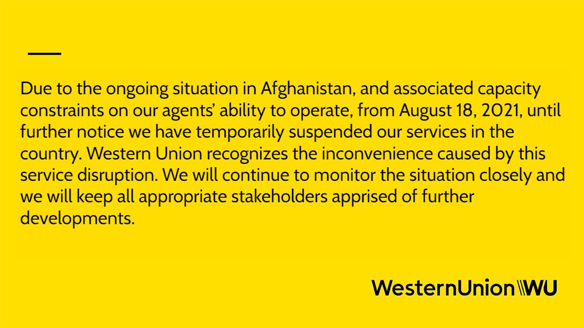 WesternUnion's tweet photo. Service Update as of August 18, 2021 https://t.co/bwRMHLpYyi