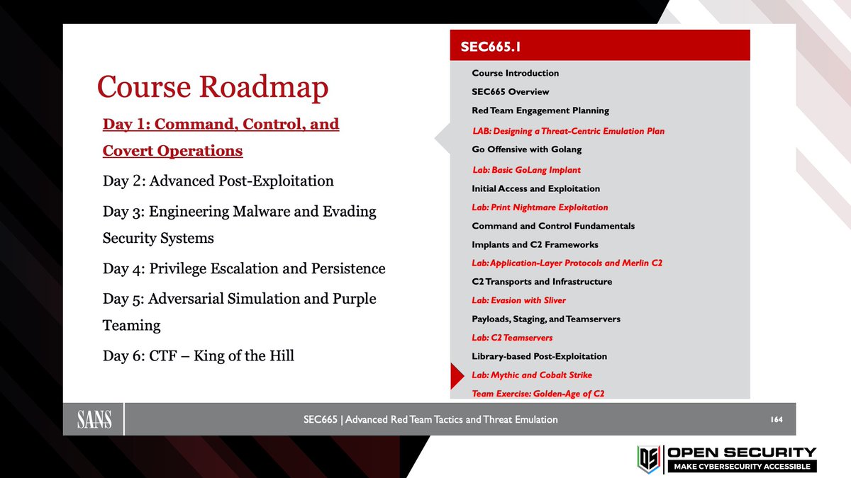 _OpenSecurity_'s tweet photo. Sneak peak of the new Advanced Red Teaming class in the works... @SANSOffensive

The team @_OpenSecurity_  have been working on this one for years, and we're so excited as it nears completion! #SEC665

#cybersecurity #sans #redteam #threatemulation https://t.co/W144SIKcKo