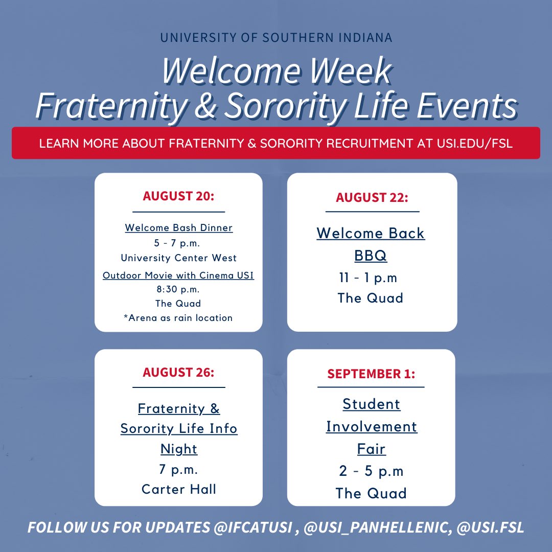 Want to learn more about USI Sorority Recruitment? Visit linktr.ee/usi_panhellenic or visit the Panhellenic tables at our Welcome Week events! 

✰#usipanhellenic ✰ #gogreek ✰