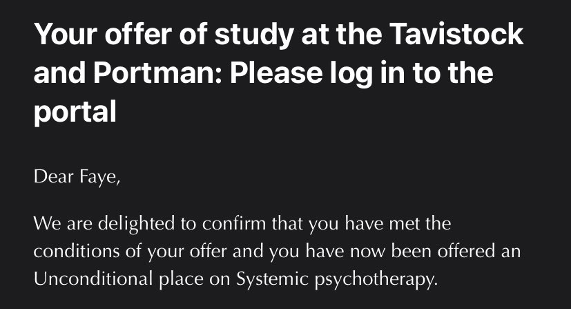 Is.this.really.happening?! Yay to today’s unconditional offer email. #systemicpsychotherapy #familytherapy #trainee #tavi