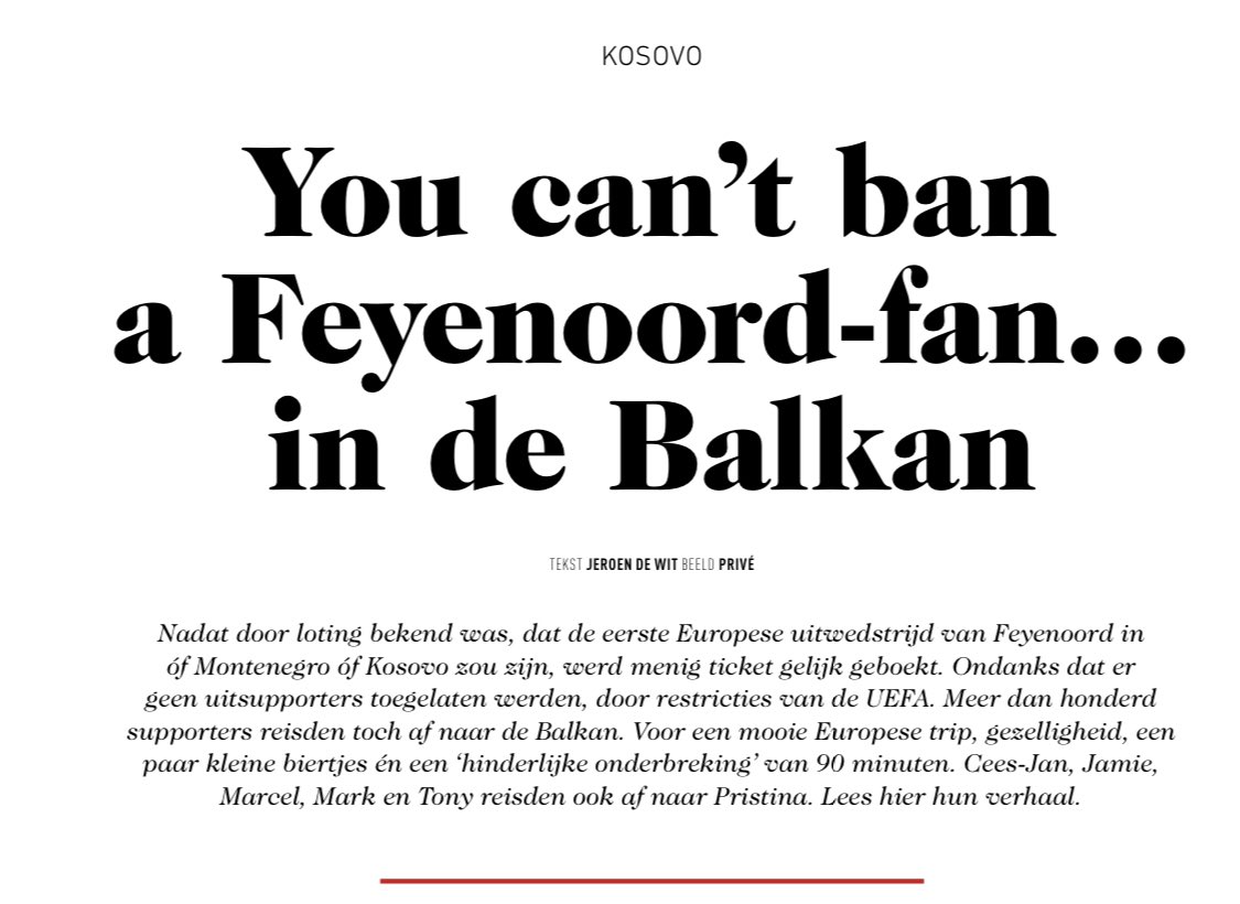 jeroenjdewit's tweet photo. Aanstaande vrijdag valt de #HandinHand van @DeFeijenoorder weer op de mat bij alle leden. Met o.a. een bijdrage van mij (én 5 supporters; @Markla94 @marcelvanaken @cees_leek Tony en Jamie over de belevenissen (van hen) in Pristina (Kosovo) #drifey #feyenoord #ConferenceLeague https://t.co/JXIaKIYFdO