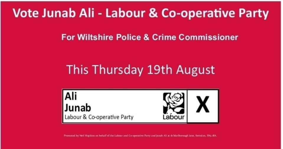 Despite it being August, there is an election on in Swindon &amp; Wiltshire tomorrow. Don’t forget to vote for <a href="/junabali/">Junab Ali</a> tomorrow to be the next PCC.