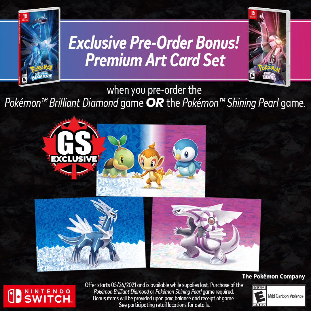 GameStop Canada on X: Experience the nostalgic stories of Pokemon Diamond  & Pearl in a re-imagined adventure with #PokemonBrilliantDiamond &  #PokemonShiningPearl! Pre-order to secure a set of limited edition art  cards! Pre-order