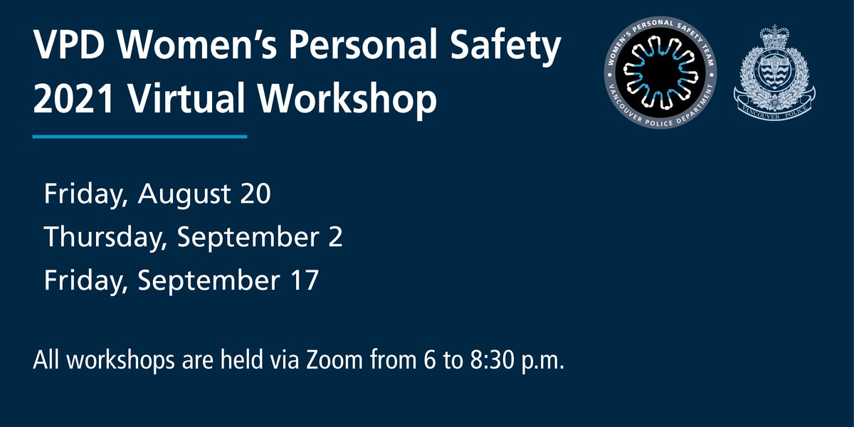 VancouverPD's tweet photo. Interested in taking a virtual workshop with the #VPD Women’s Personal Safety team? Register today by emailing wpst@vpd.ca with ‘REGISTRATION’ in the subject line. Specify your preferred date, and include your full name and email contact. More info:  https://t.co/k4TCUZPZLL #WPST https://t.co/6KdbMzjD89