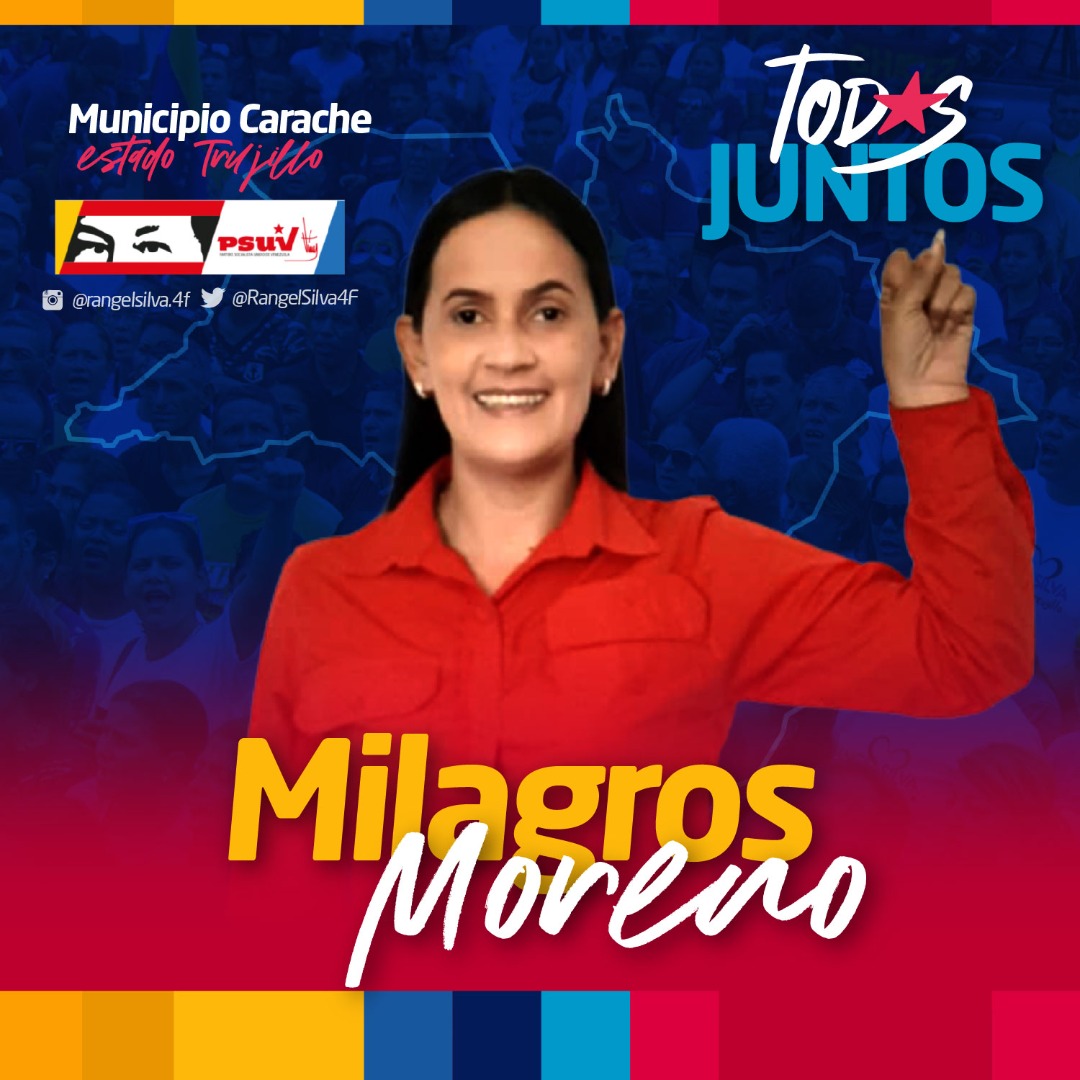 Ejemplo de las mujeres revolucionarias que trabajan por su pueblo está Milagros Moreno, quien será nuestra candidata a la alcaldía de Carache, batallando junto a su pueblo por la prosperidad y el desarrollo cultural.

¡A la victoria perfecta en la #PatriaProductiva!
<a href="/PartidoPSUV/">PSUV</a>