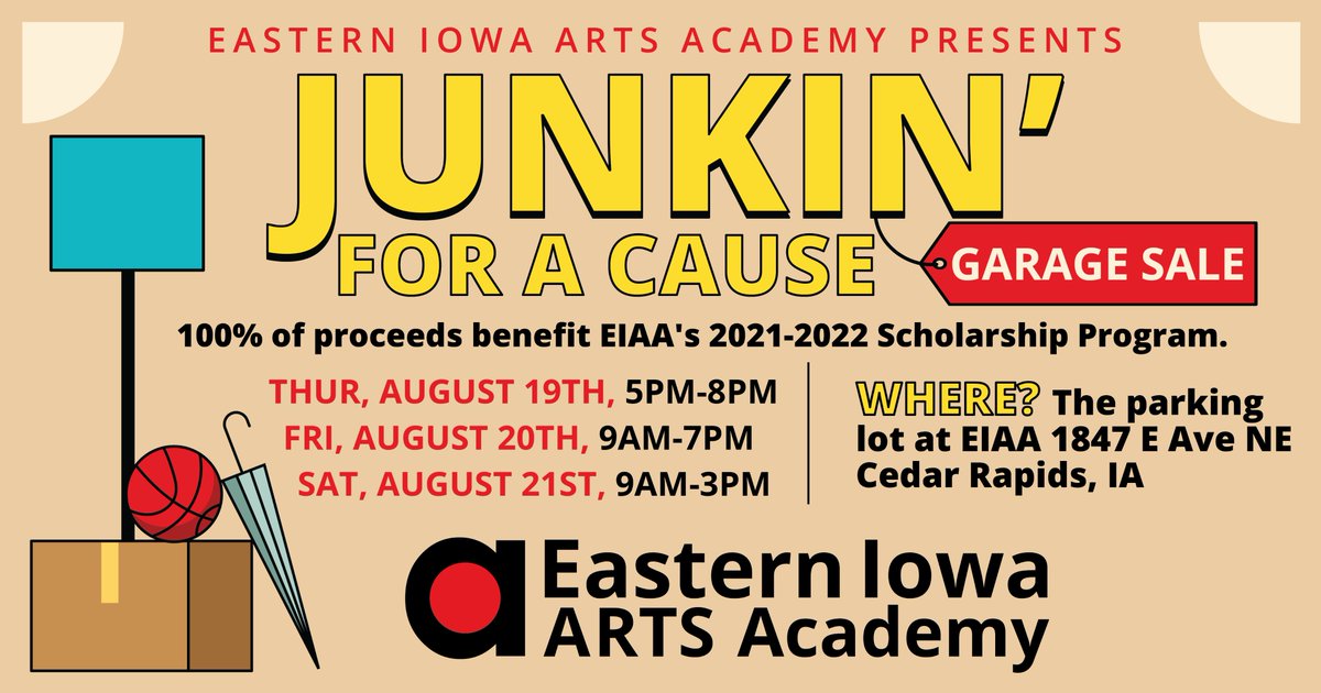 EasternIowaArts's tweet photo. Dishes, chairs, antiques, tables, sports equipment, artwork... you name it and we probably have it! All proceeds from this event benefit scholarships for our kids! #junksale #yardsale #cedarrapids https://t.co/v5sUUBp8zD