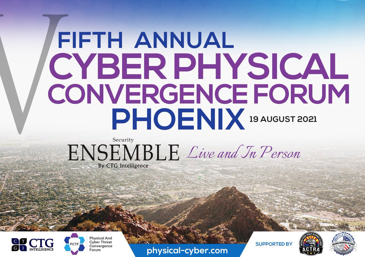 CtgIntelligence's tweet photo. Really actually very excited about tomorrow's live and in person fifth annual #PhysicalCyber convergence forum at the Hyatt Regency Phoenix! #PCCF Thank you to @KnowBe4 @ErichKron, @VehicleDynamics, @RecruitBitSec, #BPSecurity, @CircuitMagazine, @ccofaz: https://t.co/x92uJfZ4xT https://t.co/l2RocIeINT