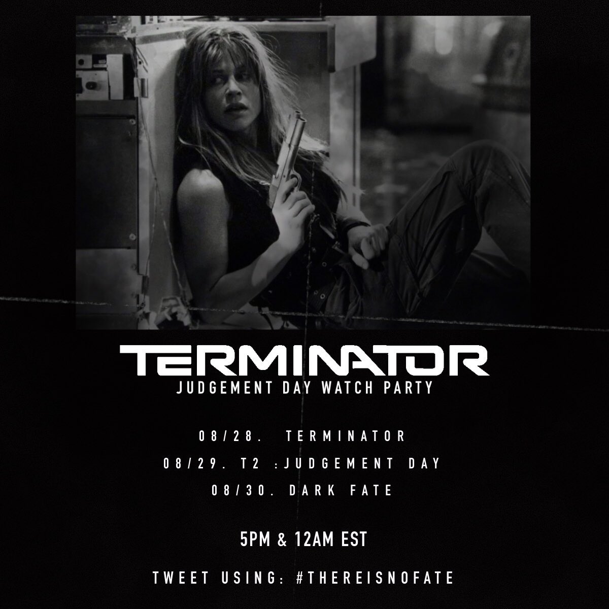 chokemelopez's tweet photo. Calling #TerminatorFans 🚨We’ll be having a livewatch again soon! Details below 👇🏼 come join us if u can😀 #thereisnofate #terminatordarkfate #T2 #judgementday https://t.co/uoR3aKVDNi