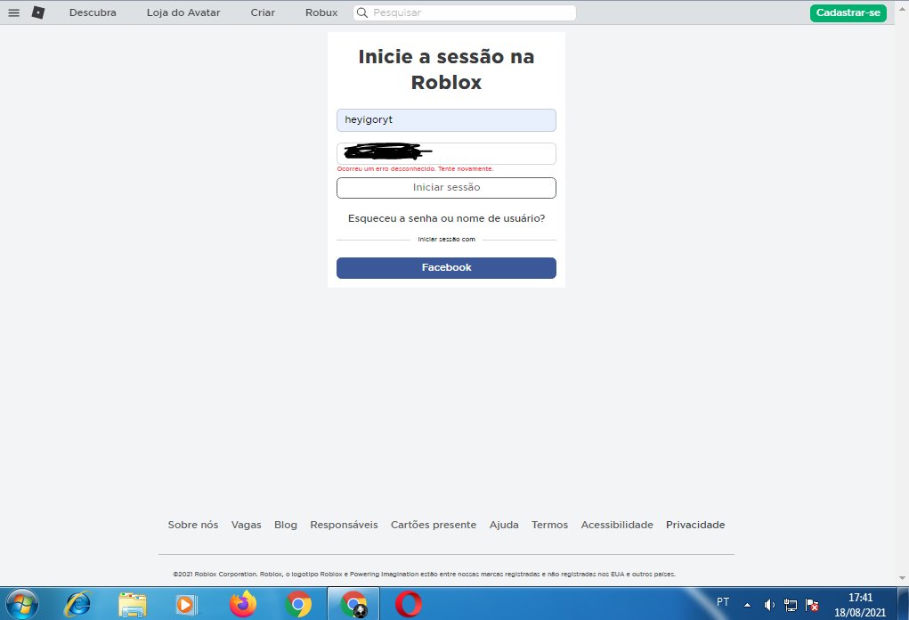 Roblox algo deu errado, tente novamente mais tarde, Erro de login Roblox