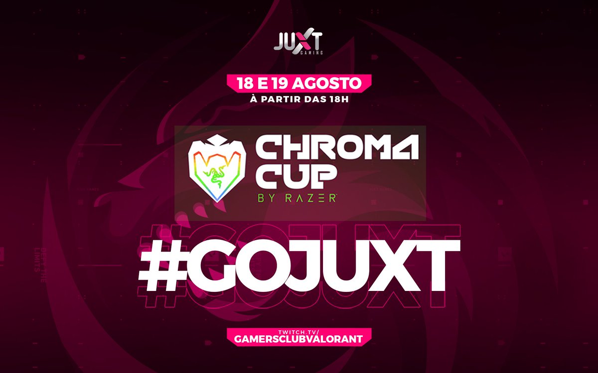 juxtgg's tweet photo. Hoje é dia de ChromaCup By @RazerBrazil 

Quem vem na torcida com #Gojuxt pelos meninos do valorant? 🤔

#JuxtNoValorant https://t.co/DG8qKzywRt