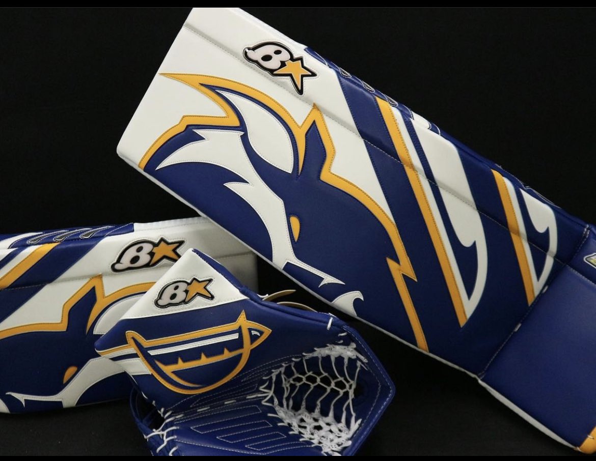 GoalieGearNerd's tweet photo. 🦬 Absolutely unreal new set of @BuffaloSabres @goaliesonly gear for @ADell32. Graphic design work by @Visual_Merc. 🐃 https://t.co/vdJAG3tpV8