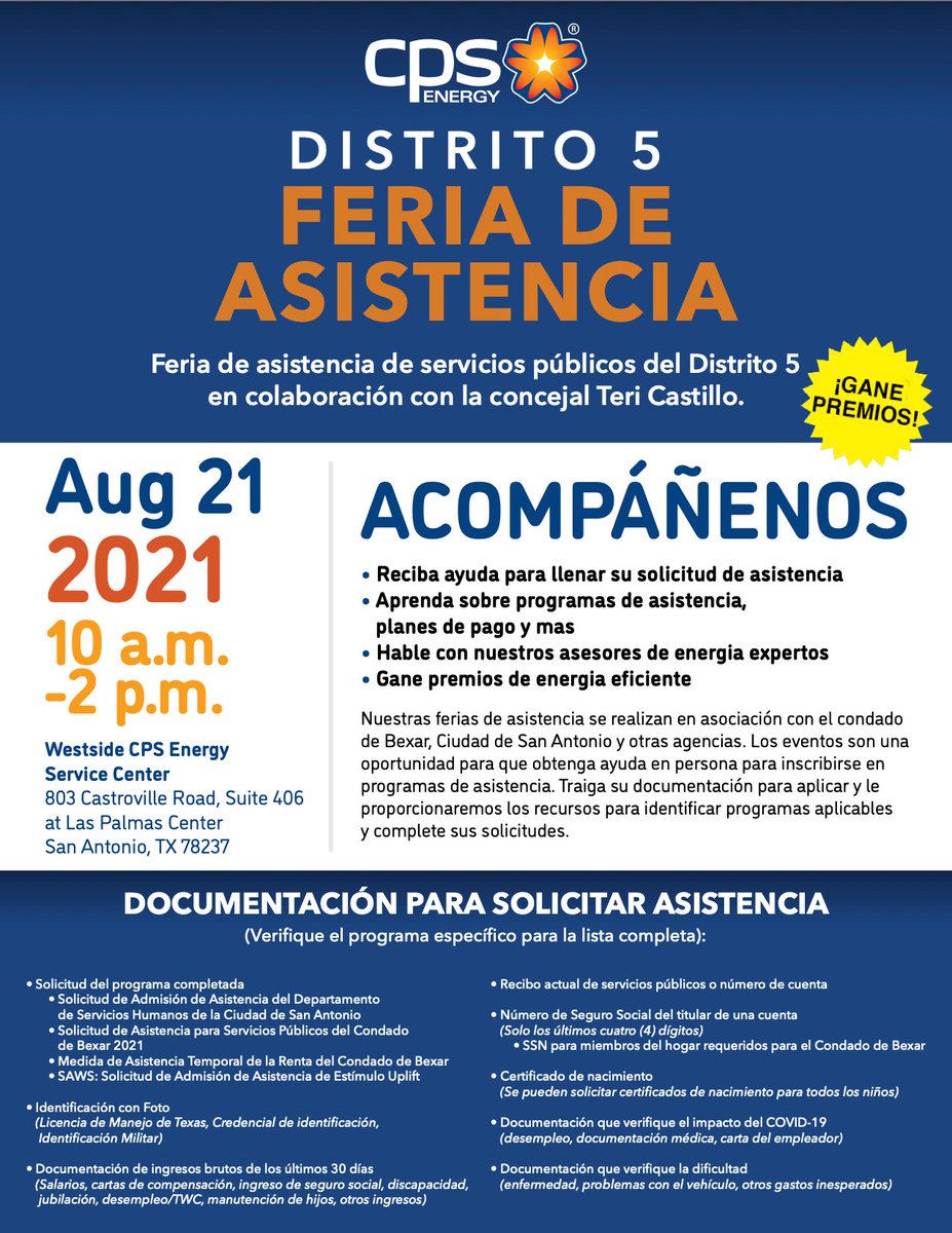 Join us for a utility assistance fair with <a href="/cpsenergy/">CPS Energy</a> this Saturday August 21st from 10 am - 2 pm