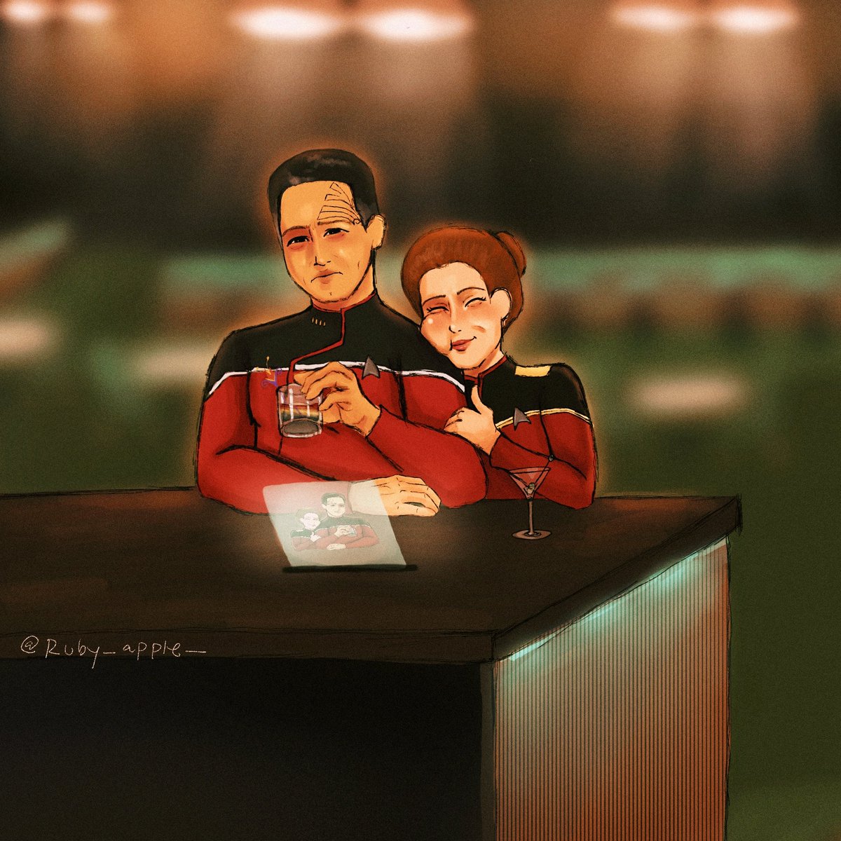 She wants to take a picture but he's too distracted by his nasty alien drink. 

Got bored on the plane and drew this, idk what it is lol. #startrekvoyager #janewaychakotay #MakeJChappen #captainjaneway #chakotay #katemulgrew #robertbeltran