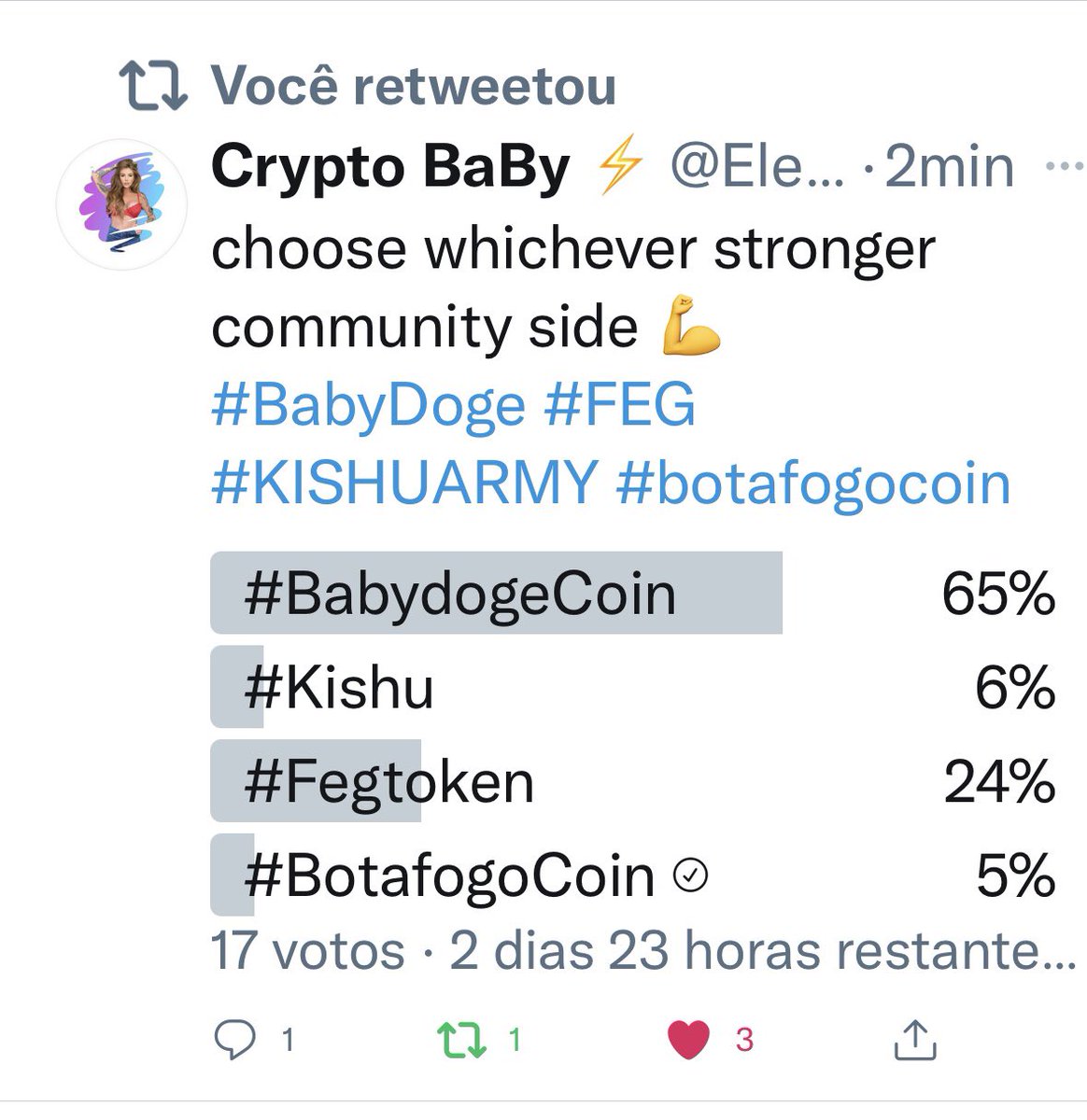 botafogocoin's tweet photo. community If we win this crypto baby poll, 4 people will win 200million botafogocoin each, vote there, let's win. @Huohuoking @hanvi28702911 @ShitCoinTrader2 #botafogocoin #bnb #Coldkoala https://t.co/l2LI3S2fJ8