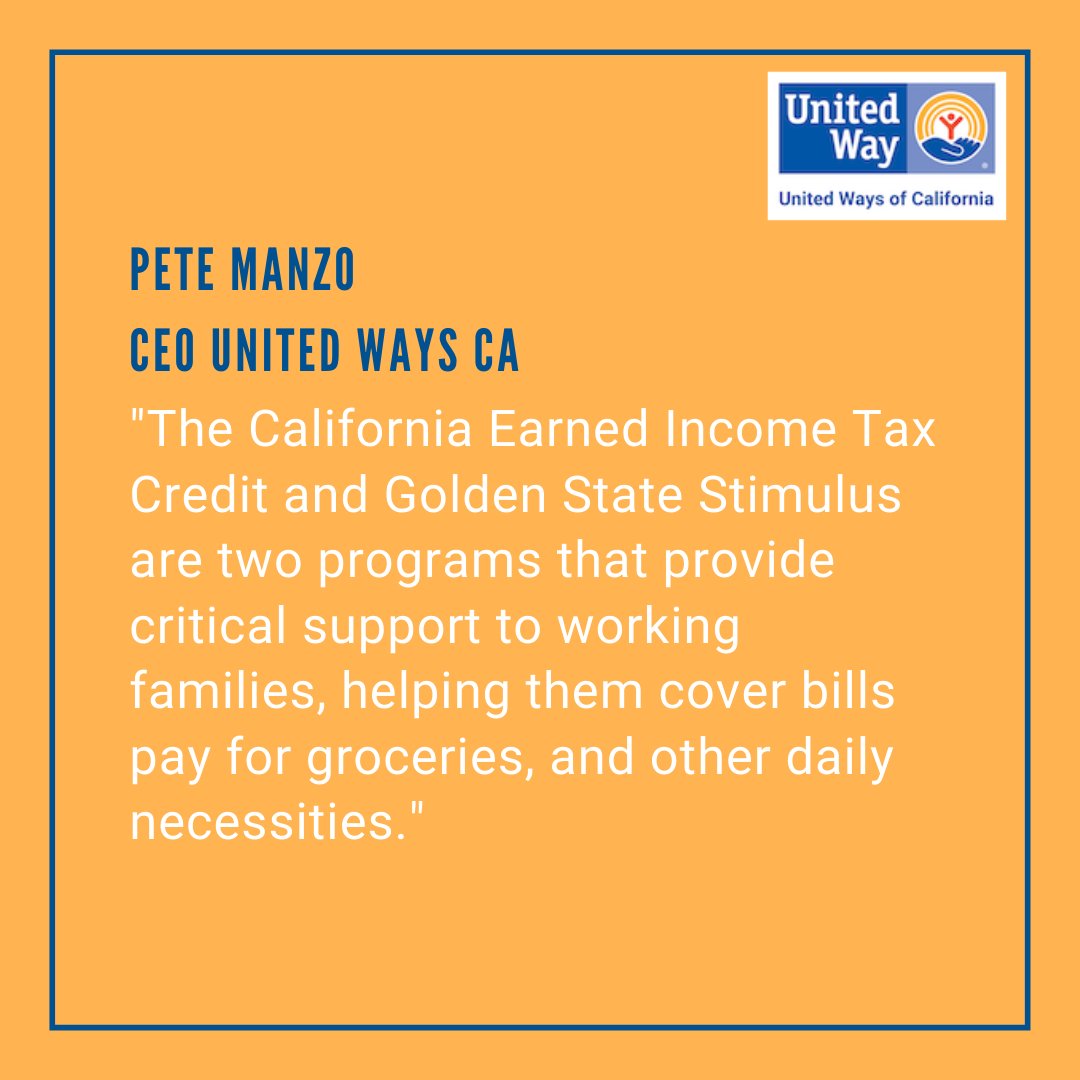 There is a second stimulus check that is available to a larger group of Californians than before!  To see if you qualify text the word GOLDEN to 211-211 
#Stimulus #GoldenStateStimulus #TaxCredits #FreeTaxPrep #LiveUnited #UnitedWays #California #LosAngeles #Sacramento https://t.co/bCviUUI8GW