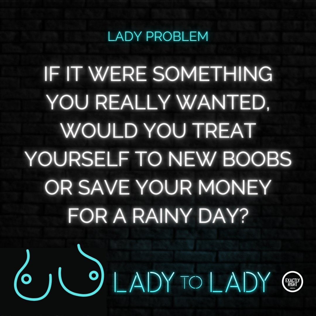 Lady2LadyComedy's tweet photo. #LadyProblem: We have a listener who’s debating whether to treat herself to new boobs or save her money for a rainy day.

We discuss this week with guest @ReemEdan!

@ExactlyRight on @Stitcher! https://t.co/QYq88RX7A4 https://t.co/R8HaJb1C1r